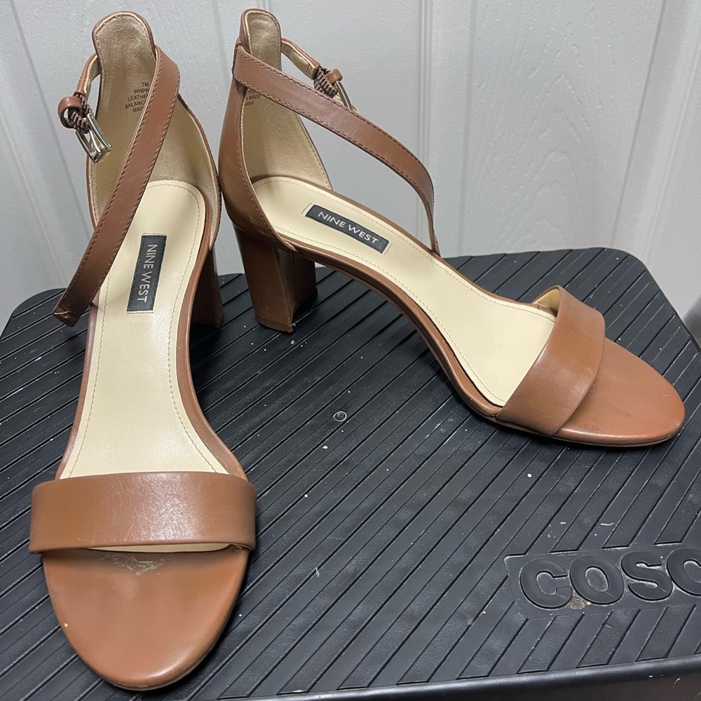 Nine West Brown Strappy Block Heels